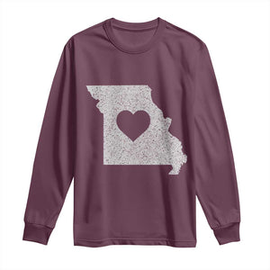 Missouri Home Distressed Missouri State Map with Heart Long Sleeve Shirt TS14 Maroon Print Your Wear