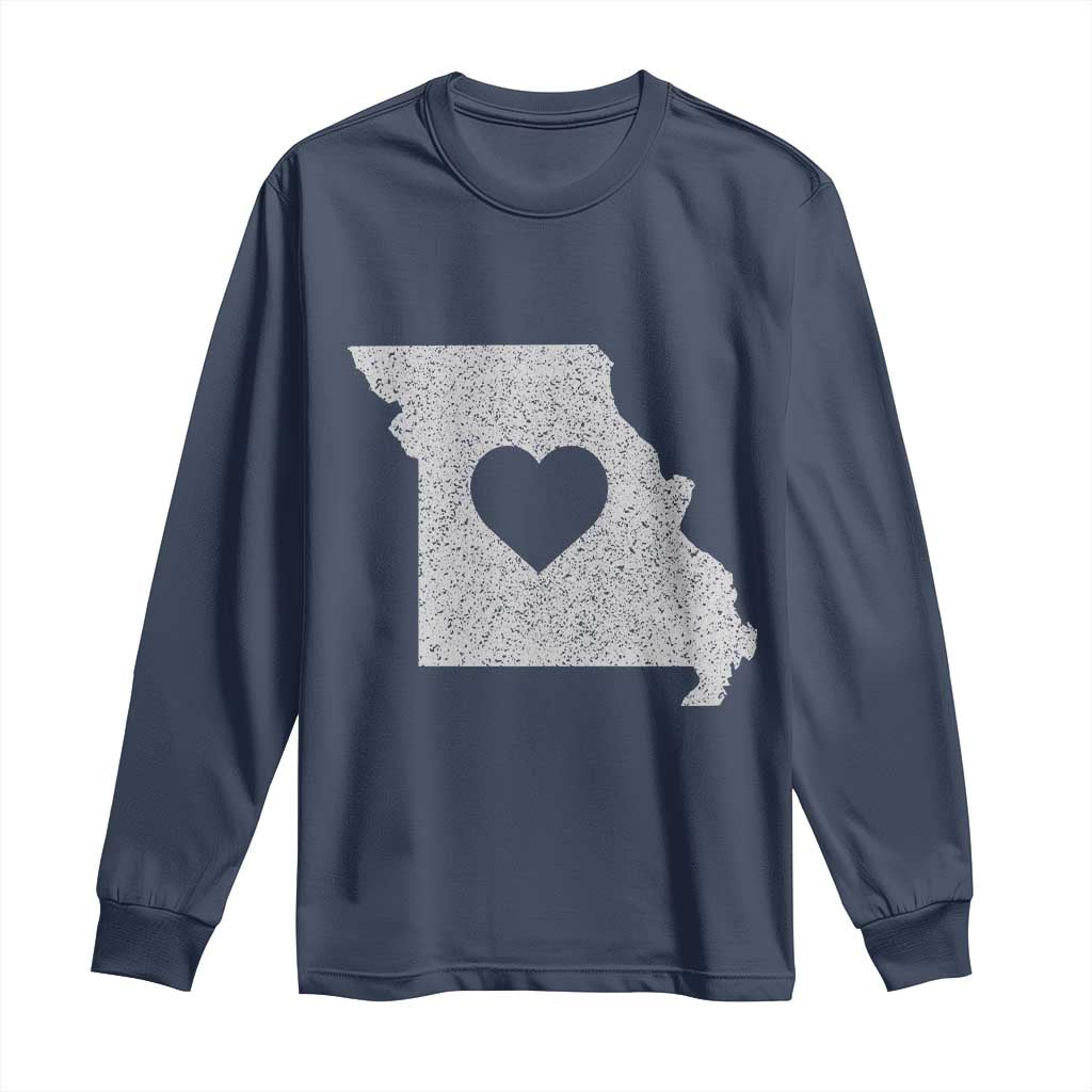Missouri Home Distressed Missouri State Map with Heart Long Sleeve Shirt TS14 Navy Print Your Wear
