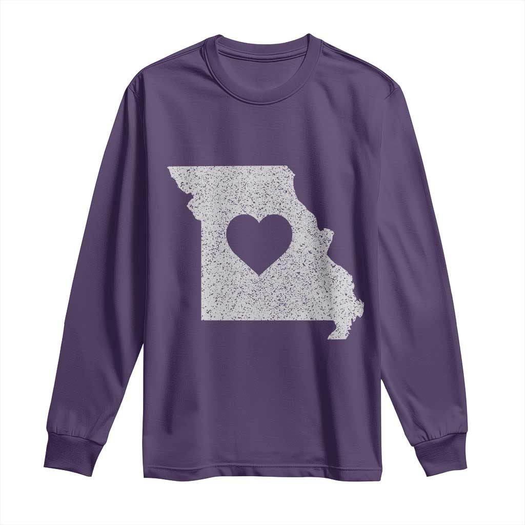Missouri Home Distressed Missouri State Map with Heart Long Sleeve Shirt TS14 Purple Print Your Wear