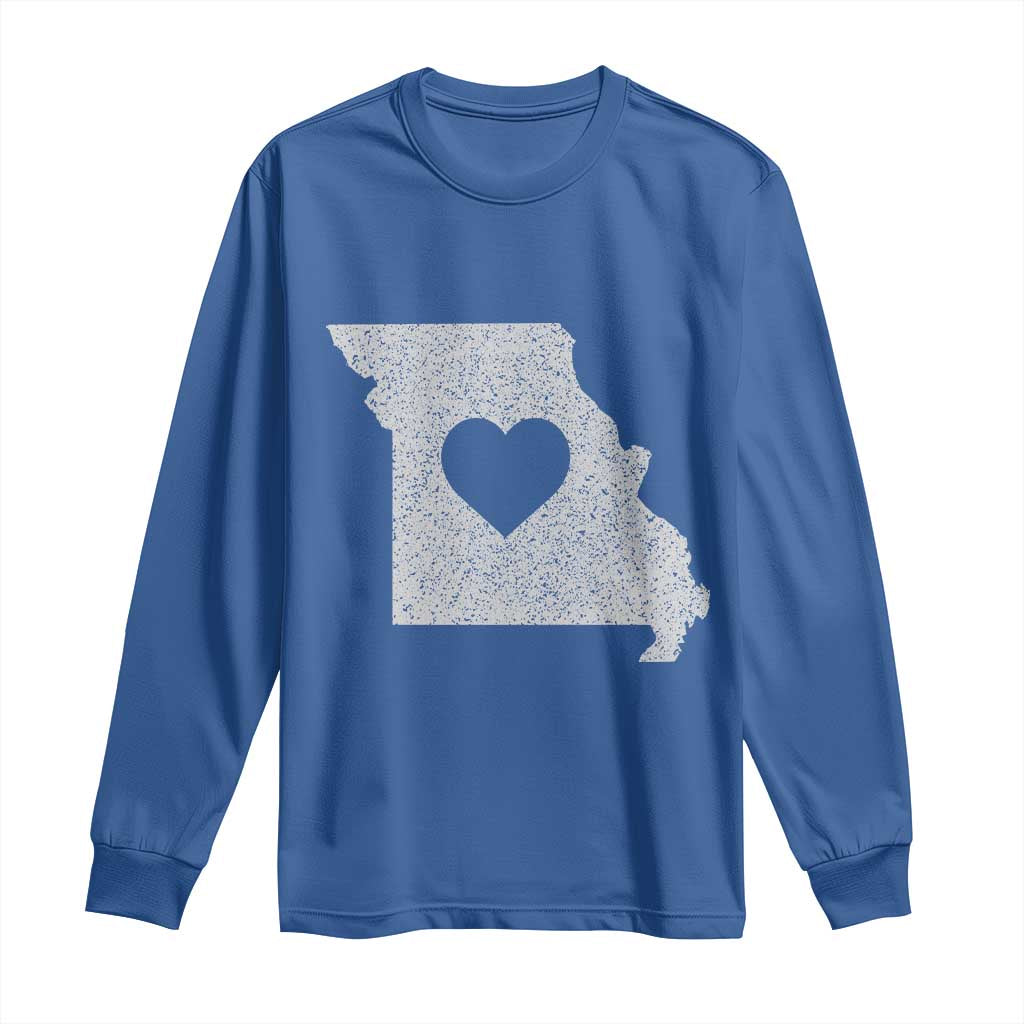 Missouri Home Distressed Missouri State Map with Heart Long Sleeve Shirt TS14 Royal Blue Print Your Wear
