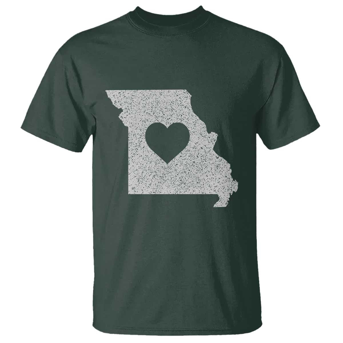 Missouri Home Distressed Missouri State Map with Heart T Shirt TS14 Dark Forest Green Print Your Wear