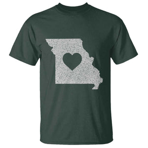 Missouri Home Distressed Missouri State Map with Heart T Shirt TS14 Dark Forest Green Print Your Wear