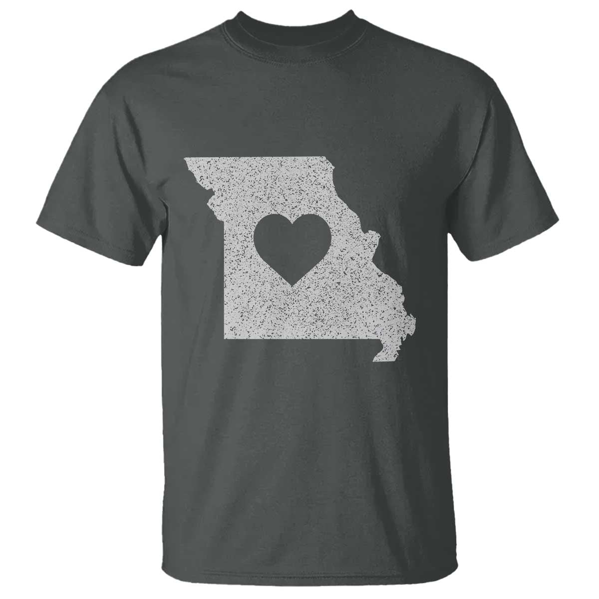 Missouri Home Distressed Missouri State Map with Heart T Shirt TS14 Dark Heather Print Your Wear