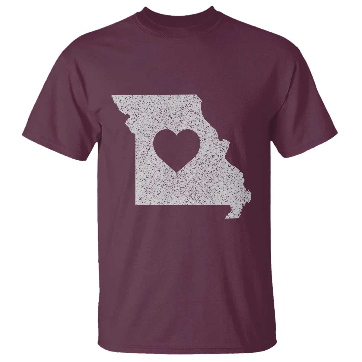 Missouri Home Distressed Missouri State Map with Heart T Shirt TS14 Maroon Print Your Wear