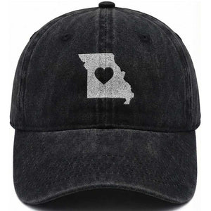 Missouri Home Distressed Missouri State Map with Heart Washed Cotton Baseball Cap TS14 Print Your Wear