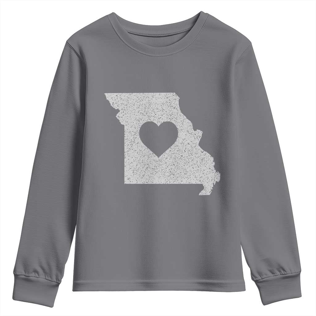 Missouri Home Distressed Missouri State Map with Heart Youth Sweatshirt TS14 Charcoal Print Your Wear