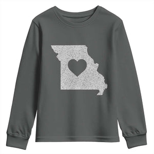 Missouri Home Distressed Missouri State Map with Heart Youth Sweatshirt TS14 Dark Heather Print Your Wear