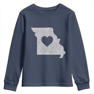Missouri Home Distressed Missouri State Map with Heart Youth Sweatshirt TS14 Navy Print Your Wear
