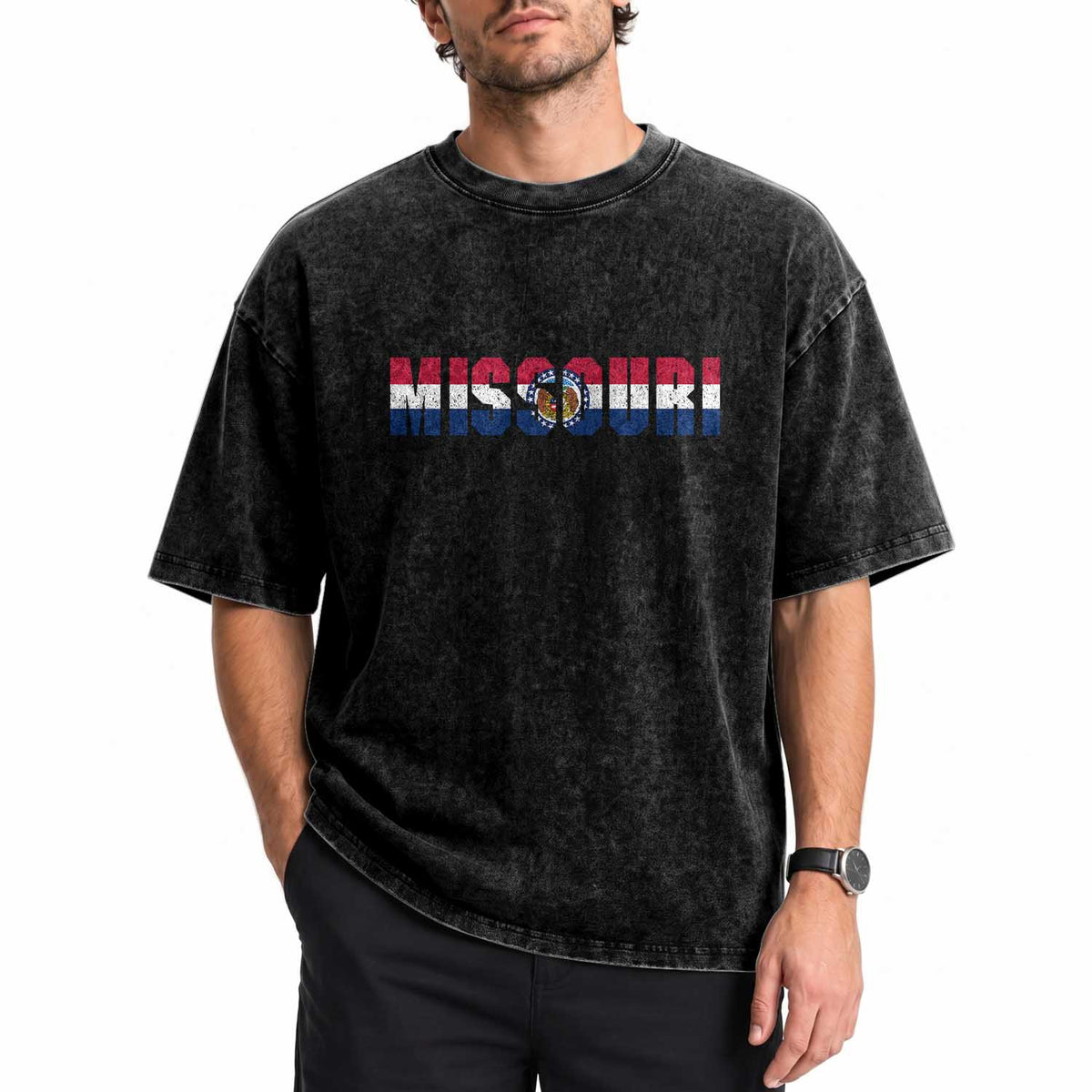 Missouri State Flag Missouri Pride Washed Cotton T-Shirt