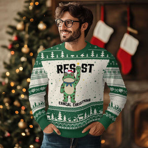 Resist Frog Ugly Christmas Sweater Funny Portland Protest ICE Activist Meme TS14 Beige Green Print Your Wear