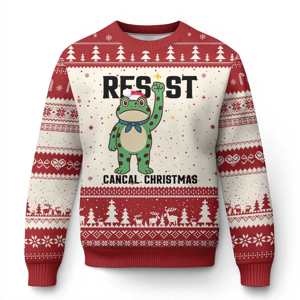 Resist Frog Ugly Christmas Sweater Funny Portland Protest ICE Activist Meme TS14 Beige Red Print Your Wear