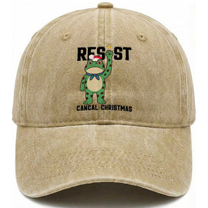 Resist Frog Washed Cotton Baseball Cap Funny Portland Protest ICE Activist Meme TS14 Washed Cap Universal Fit Khaki Print Your Wear