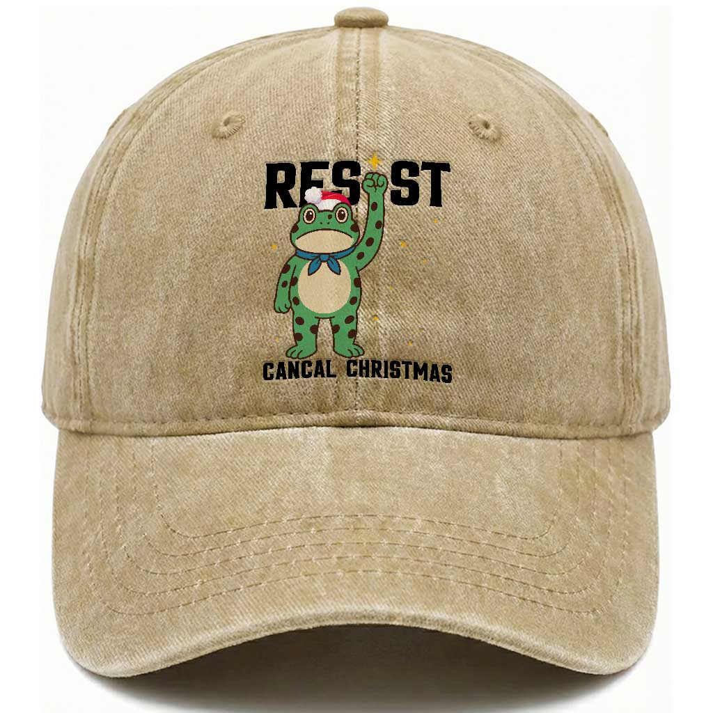 Resist Frog Washed Cotton Baseball Cap Funny Portland Protest ICE Activist Meme TS14 Washed Cap Universal Fit Khaki Print Your Wear