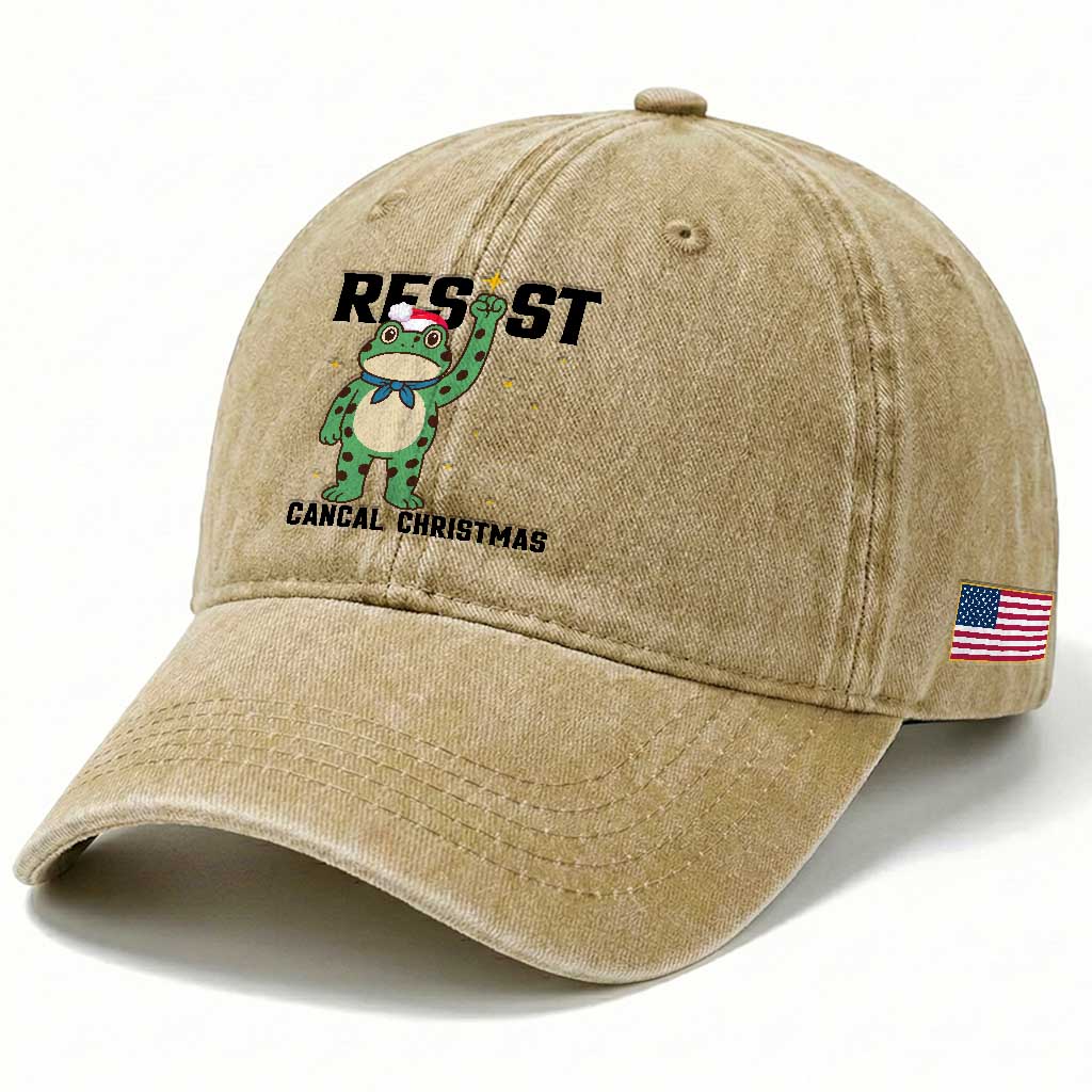 Resist Frog Washed Cotton Baseball Cap Funny Portland Protest ICE Activist Meme TS14 Print Your Wear