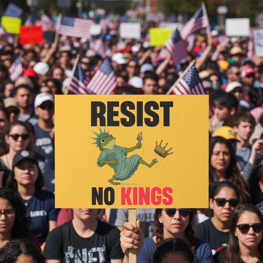 Resist Frog Protest Sign No Kings In America Political 2025 TS14 Horizontal 18