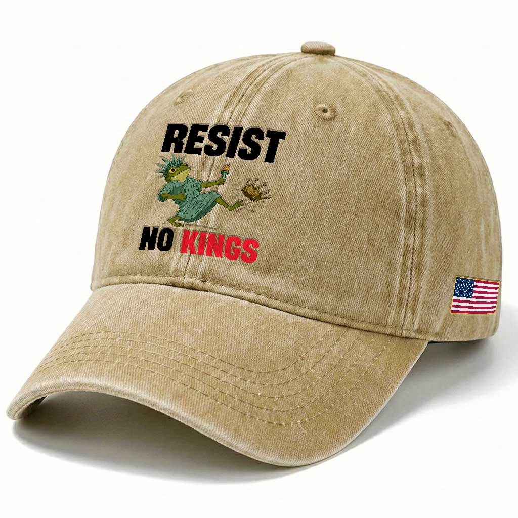 Resist Frog Washed Cotton Baseball Cap No Kings In America Political 2025 TS14 Print Your Wear