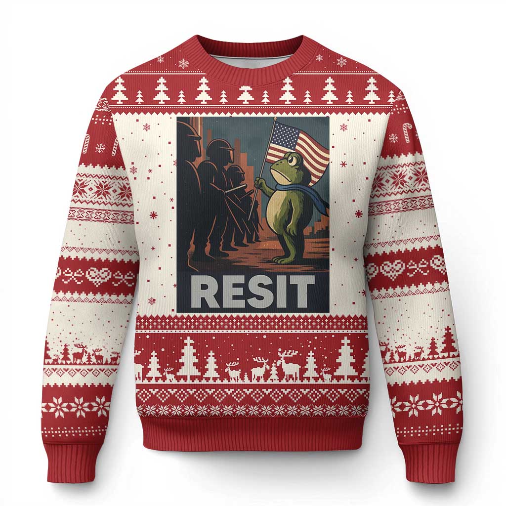 Resist Frog Ugly Christmas Sweater Portland Frog Activist America Political 2025 TS14 Beige Red Print Your Wear