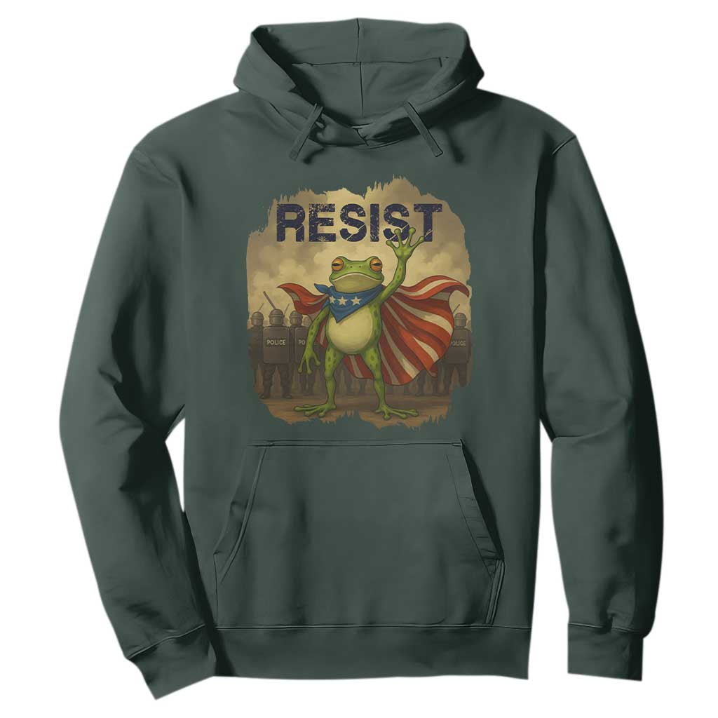 Resist Frog Christian Christmas Hoodie Funny Polittical 2025 Meme TS14 Dark Forest Green Print Your Wear