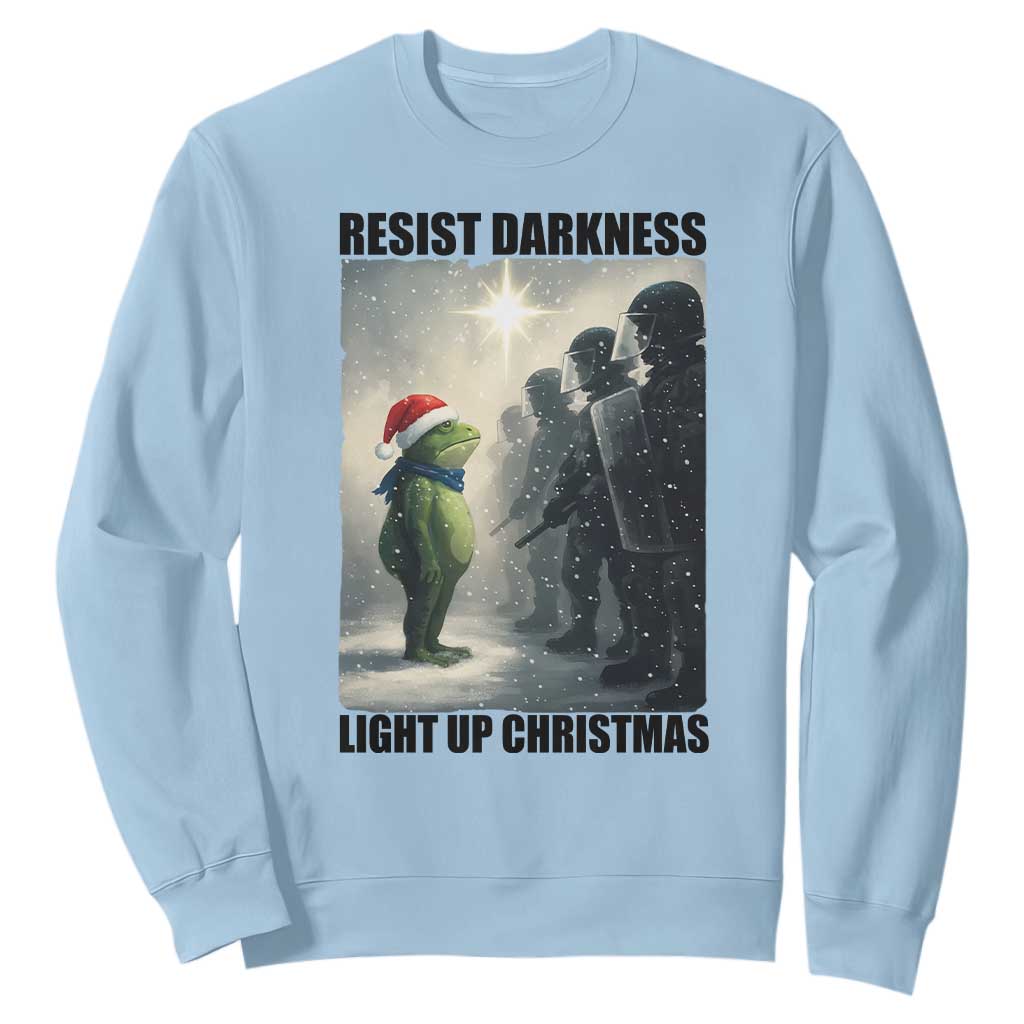 Frogs Resist Christmas Sweatshirt Funny Portland Protest ICE Activist Meme TS14 Light Blue Print Your Wear