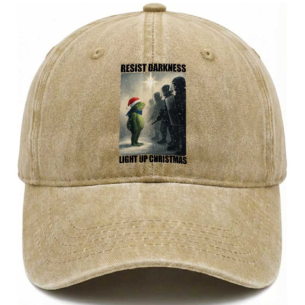 Frogs Resist Christmas Washed Cotton Baseball Cap Funny Portland Protest ICE Activist Meme TS14 Washed Cap Universal Fit Khaki Print Your Wear