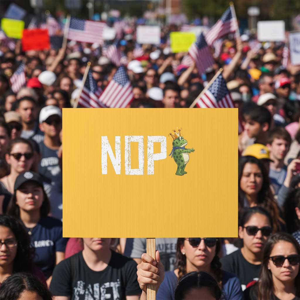 Frogs Resist Protest Sign No Kings In America Political 2025 TS14 Horizontal 18