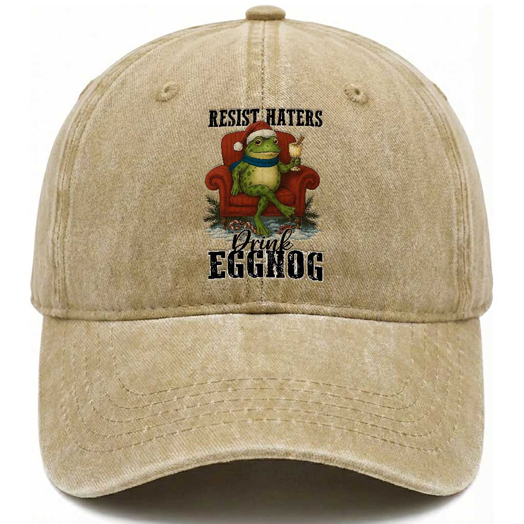 Frogs Resist Christmas Washed Cotton Baseball Cap Portland Frog Activist America Political 2025 TS14 Washed Cap Universal Fit Khaki Print Your Wear