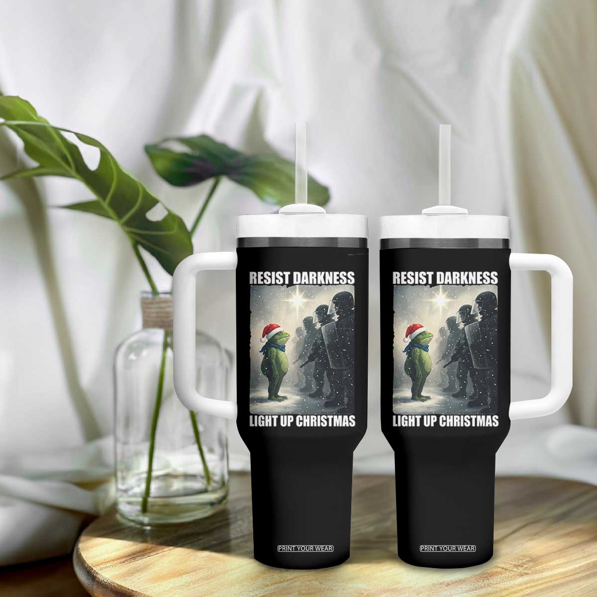 Resist Frog Christmas Tumbler With Handle Funny Portland Protest ICE Activist Meme TS14 Print Your Wear