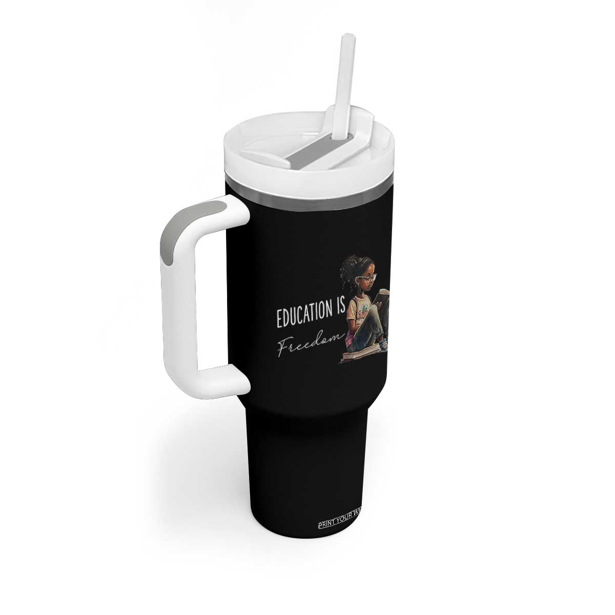 Education Freedom Tumbler With Handle Black Teacher Books TS14 Print Your Wear