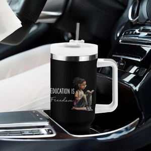 Education Freedom Tumbler With Handle Black Teacher Books TS14 Print Your Wear