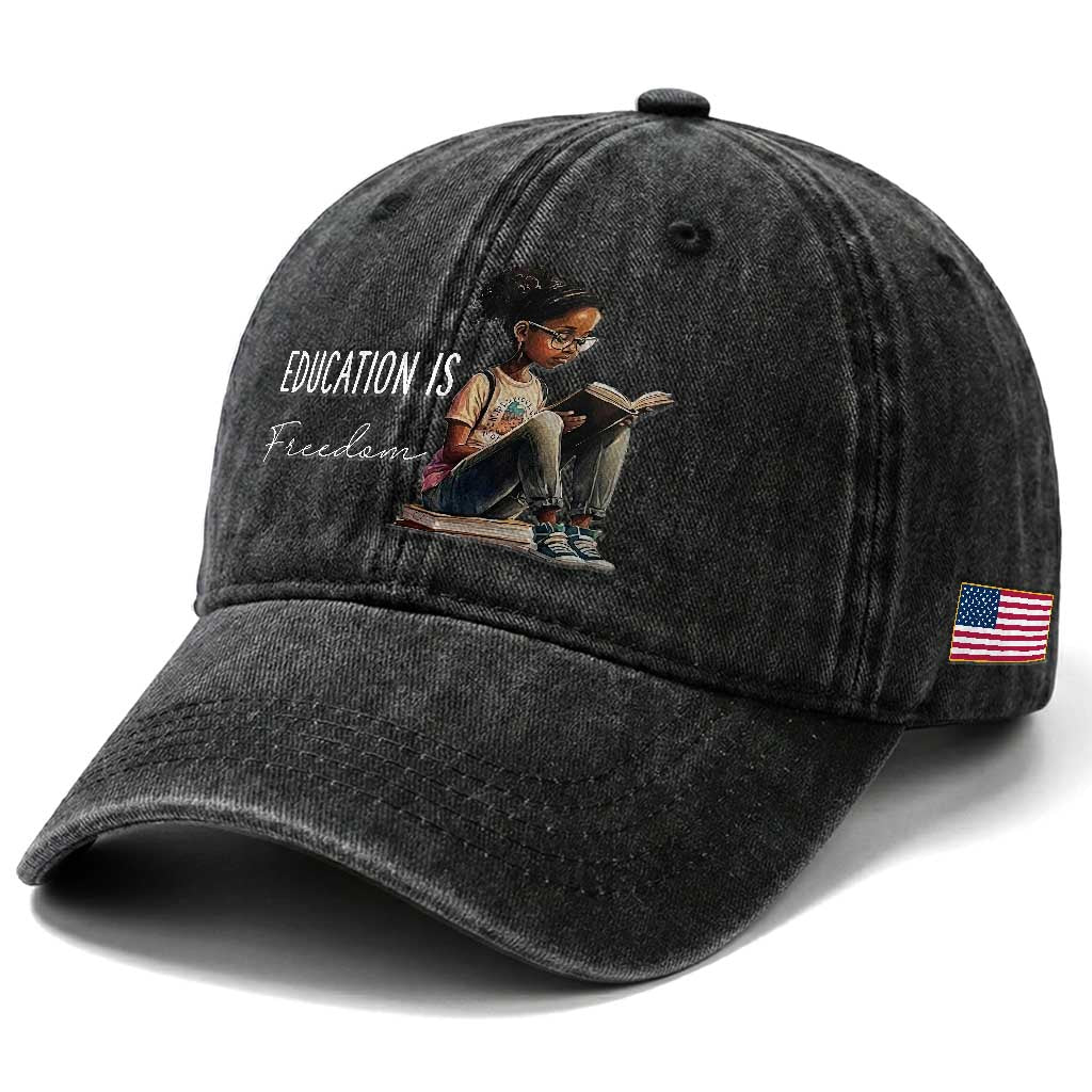 Education Freedom Washed Cotton Baseball Cap Black Teacher Books TS14 Print Your Wear
