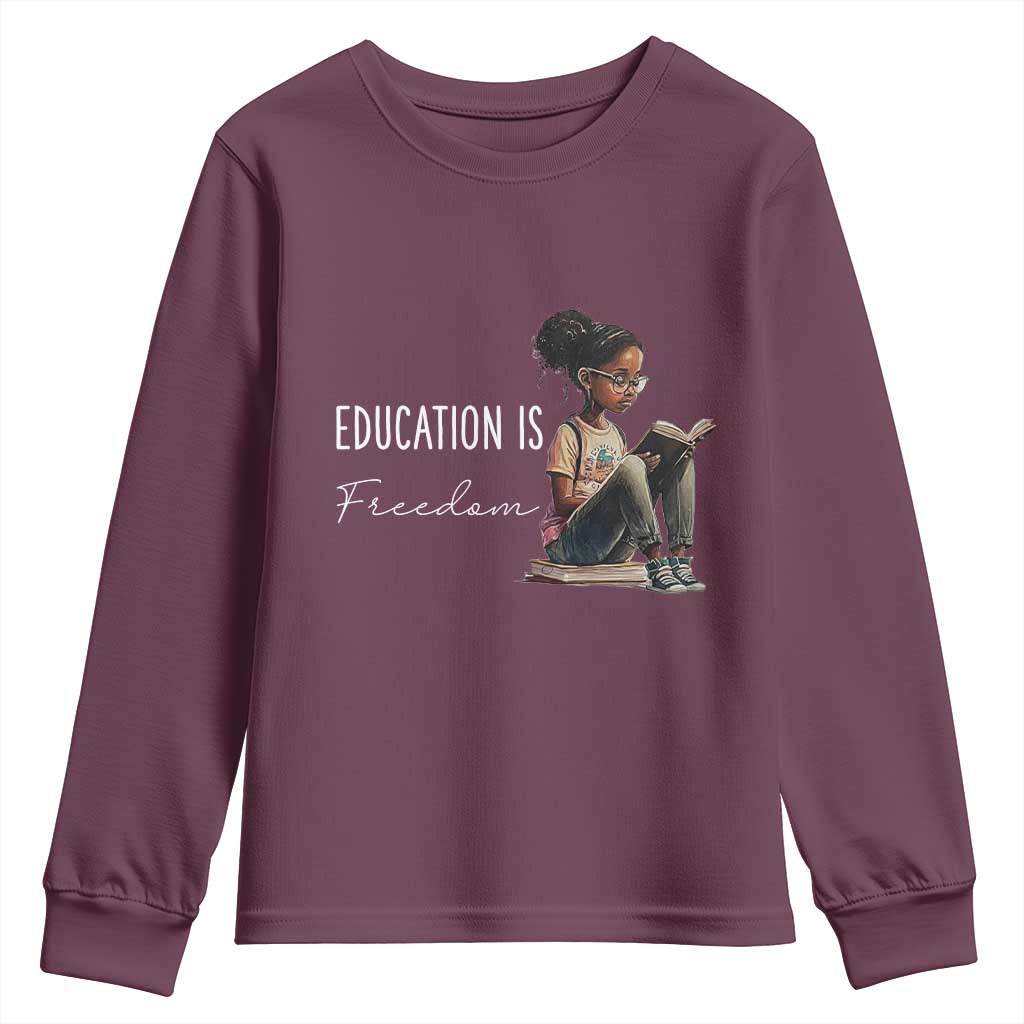 Education Freedom Youth Sweatshirt Black Teacher Books TS14 Maroon Print Your Wear