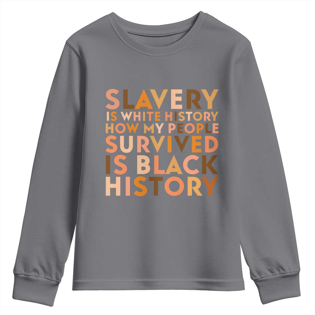 Black History Melanin Youth Sweatshirt Slavery Is White History How My People Survived Is Black History TS14 Charcoal Print Your Wear