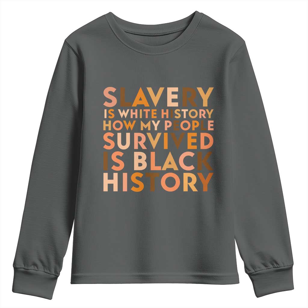 Black History Melanin Youth Sweatshirt Slavery Is White History How My People Survived Is Black History TS14 Dark Heather Print Your Wear