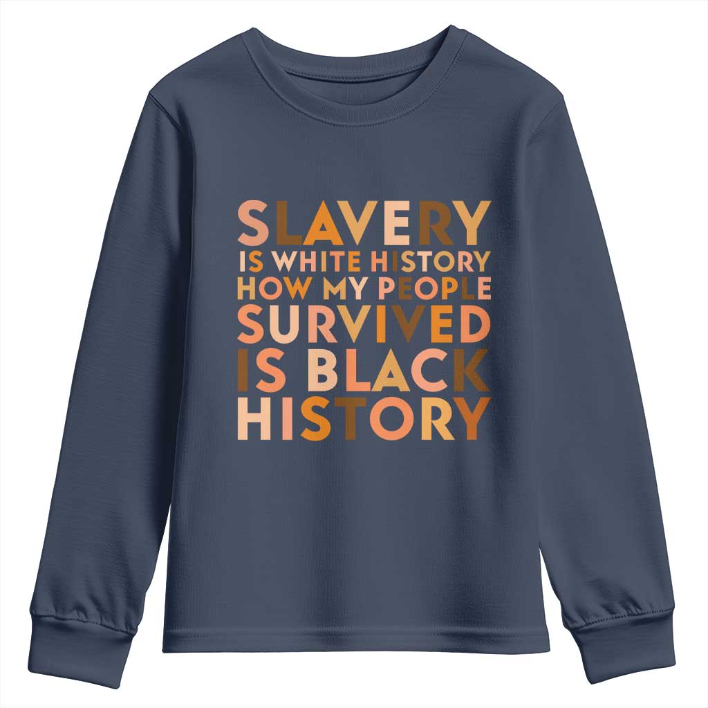 Black History Melanin Youth Sweatshirt Slavery Is White History How My People Survived Is Black History TS14 Navy Print Your Wear