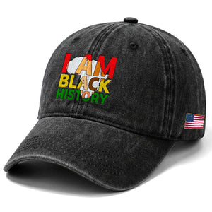 Black History Month African American Washed Cotton Baseball Cap I Am Black History TS14 Print Your Wear