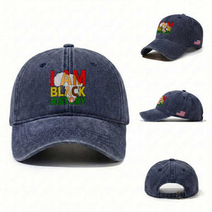 Black History Month African American Washed Cotton Baseball Cap I Am Black History TS14 Washed Cap Universal Fit Navy Print Your Wear