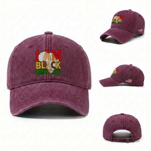 Black History Month African American Washed Cotton Baseball Cap I Am Black History TS14 Washed Cap Universal Fit Burgundy Print Your Wear