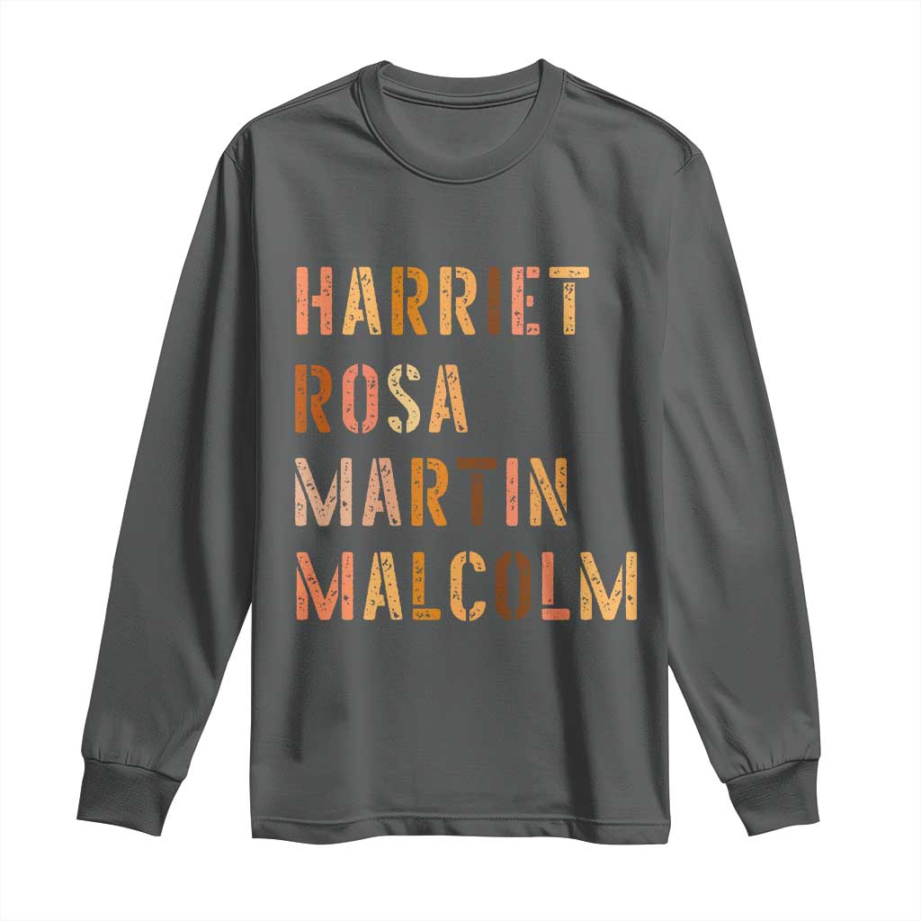 Black History Leaders Long Sleeve Shirt Harriet Rosa Martin Malcolm TS14 Dark Heather Print Your Wear