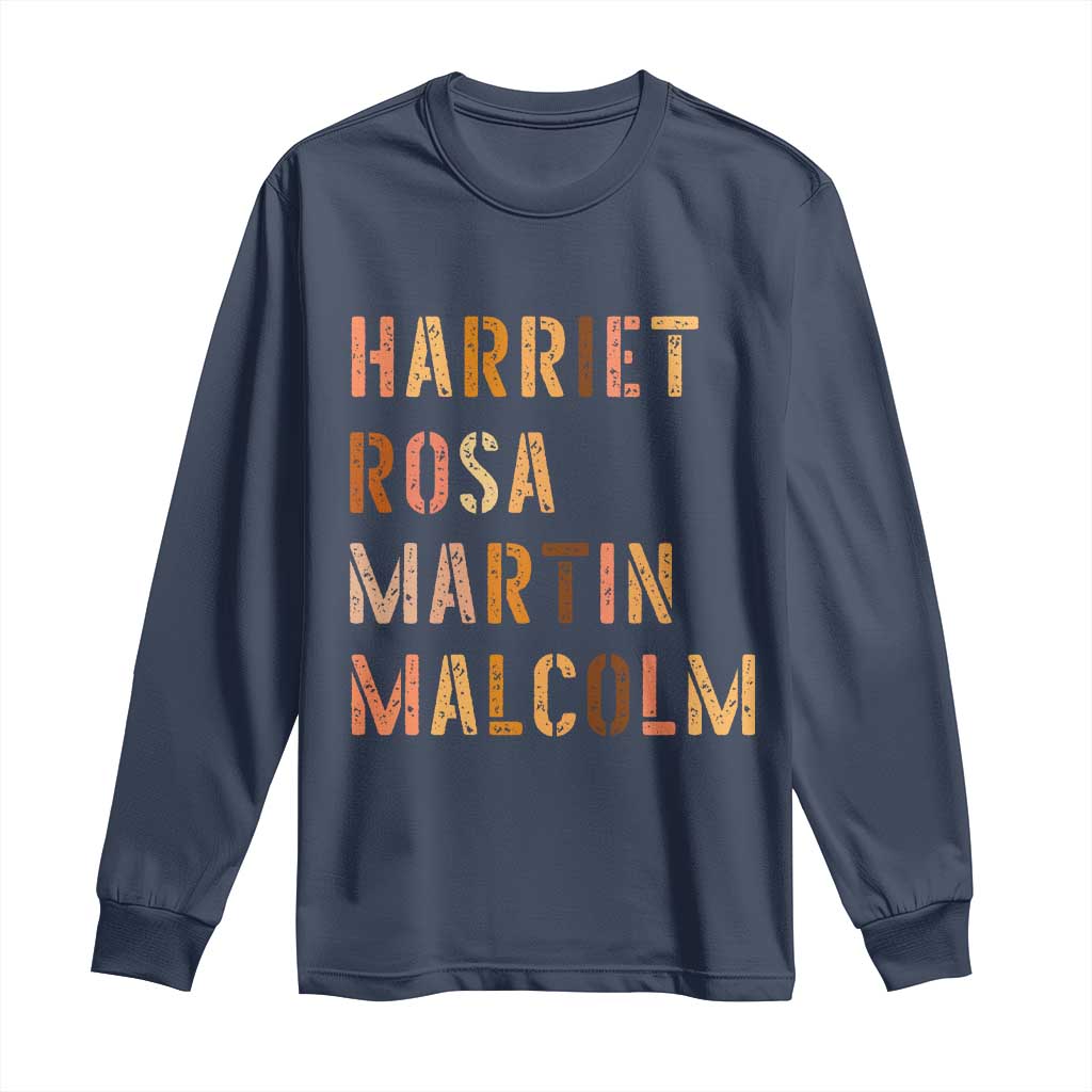 Black History Leaders Long Sleeve Shirt Harriet Rosa Martin Malcolm TS14 Navy Print Your Wear