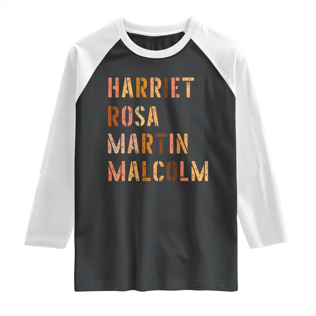 Black History Leaders Raglan Shirt Harriet Rosa Martin Malcolm TS14 Black White Print Your Wear