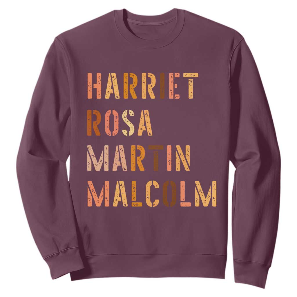 Black History Leaders Sweatshirt Harriet Rosa Martin Malcolm TS14 Maroon Print Your Wear