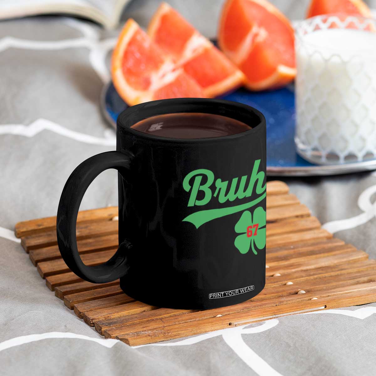 67 Bruh St Patricks Day Coffee Mug Funny Six Seven Shamrock Meme TS14 Print Your Wear