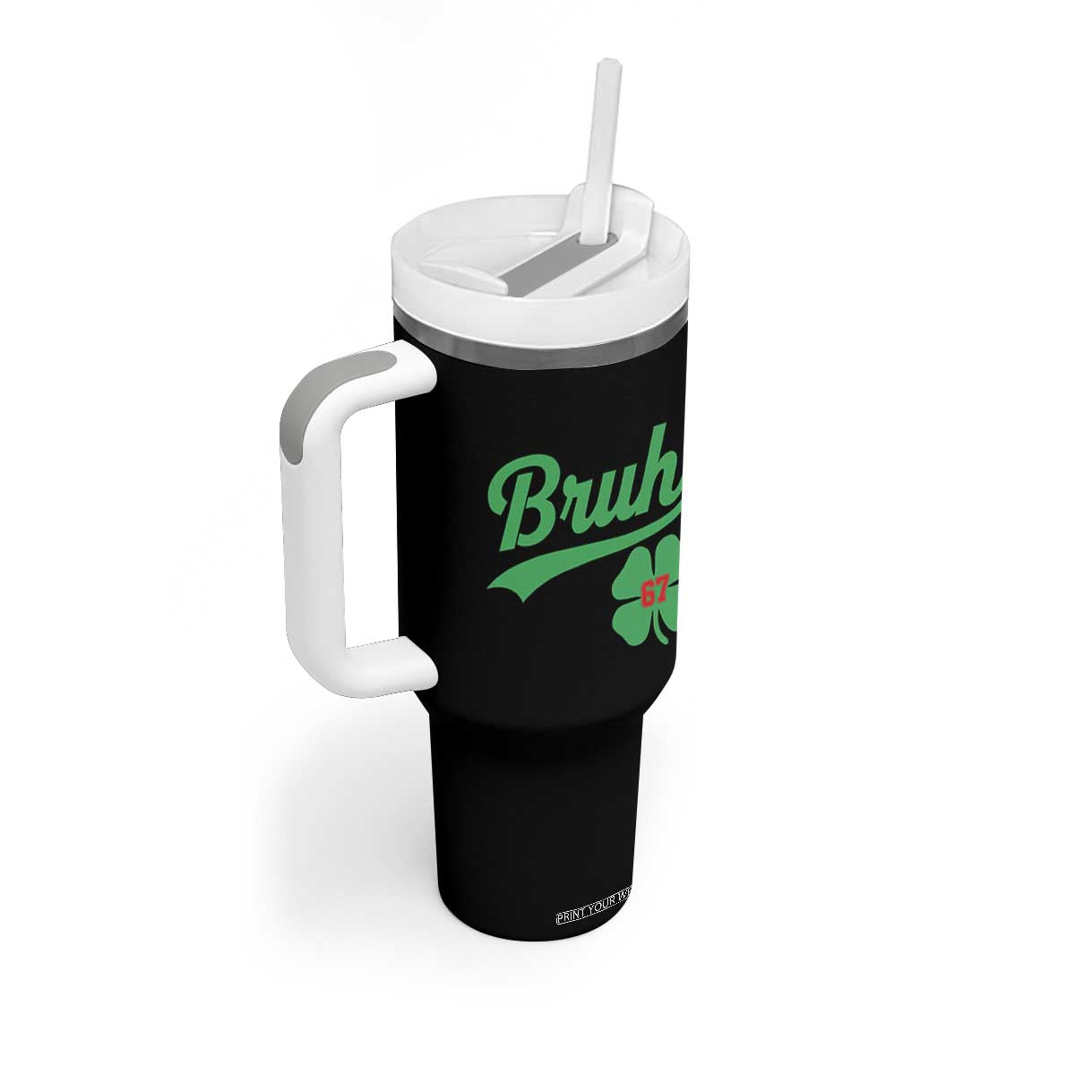 67 Bruh St Patricks Day Tumbler With Handle Funny Six Seven Shamrock Meme TS14 Print Your Wear