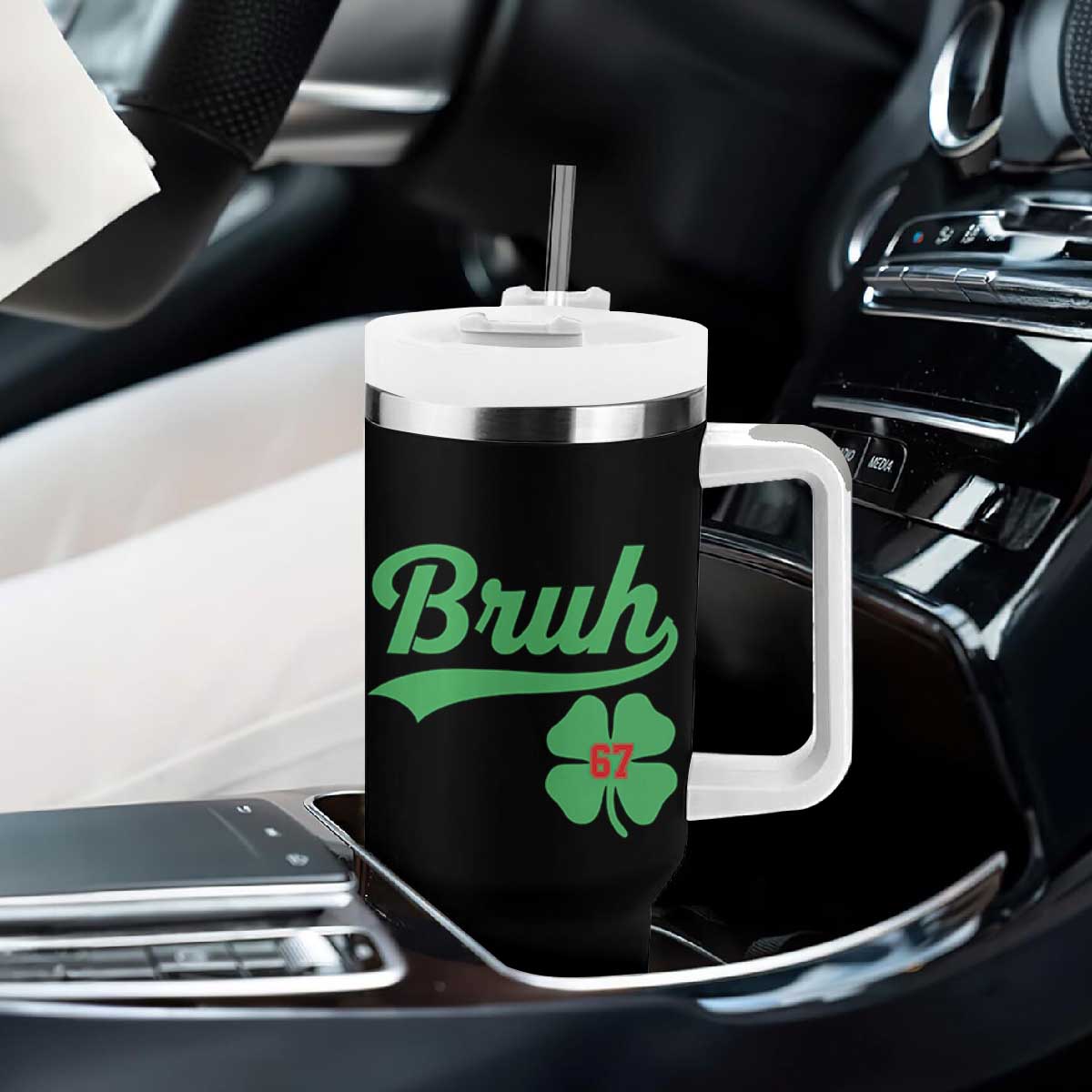 67 Bruh St Patricks Day Tumbler With Handle Funny Six Seven Shamrock Meme TS14 Print Your Wear