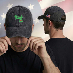 67 Bruh St Patricks Day Washed Cotton Baseball Cap Funny Six Seven Shamrock Meme TS14 Print Your Wear