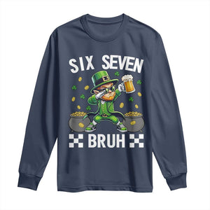 67 Bruh St Patricks Day Long Sleeve Shirt Funny Six Seven Leprechaun Bruh Meme TS14 Navy Print Your Wear