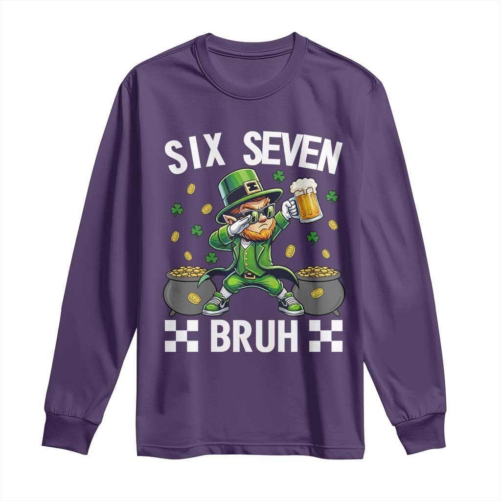 67 Bruh St Patricks Day Long Sleeve Shirt Funny Six Seven Leprechaun Bruh Meme TS14 Purple Print Your Wear