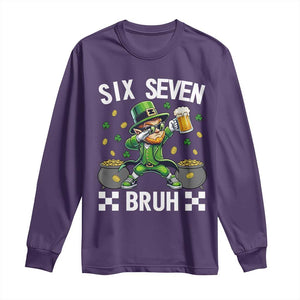 67 Bruh St Patricks Day Long Sleeve Shirt Funny Six Seven Leprechaun Bruh Meme TS14 Purple Print Your Wear