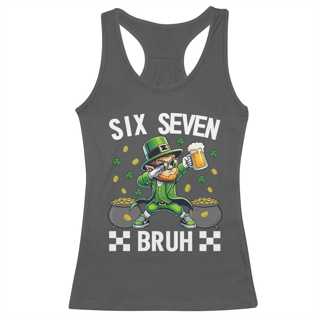 67 Bruh St Patricks Day Racerback Tank Top Funny Six Seven Leprechaun Bruh Meme TS14 Dark Heather Print Your Wear