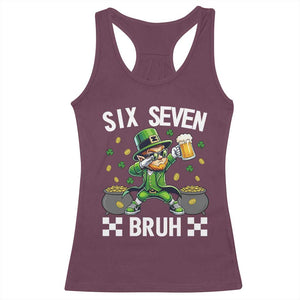 67 Bruh St Patricks Day Racerback Tank Top Funny Six Seven Leprechaun Bruh Meme TS14 Maroon Print Your Wear
